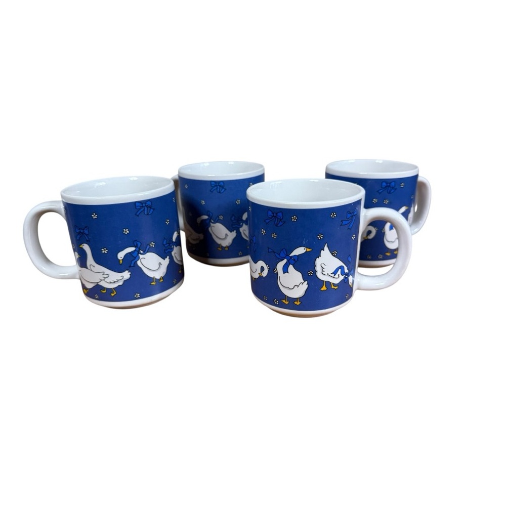 Blue Duck Print Ceramic Coffee Mugs - Set of 4